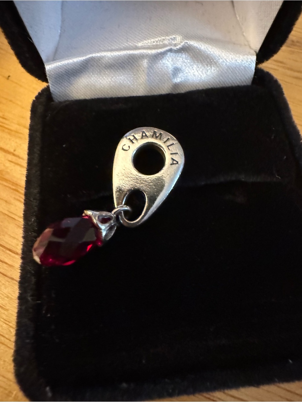 Chamilia Silver Charm with Red Crystal Drop